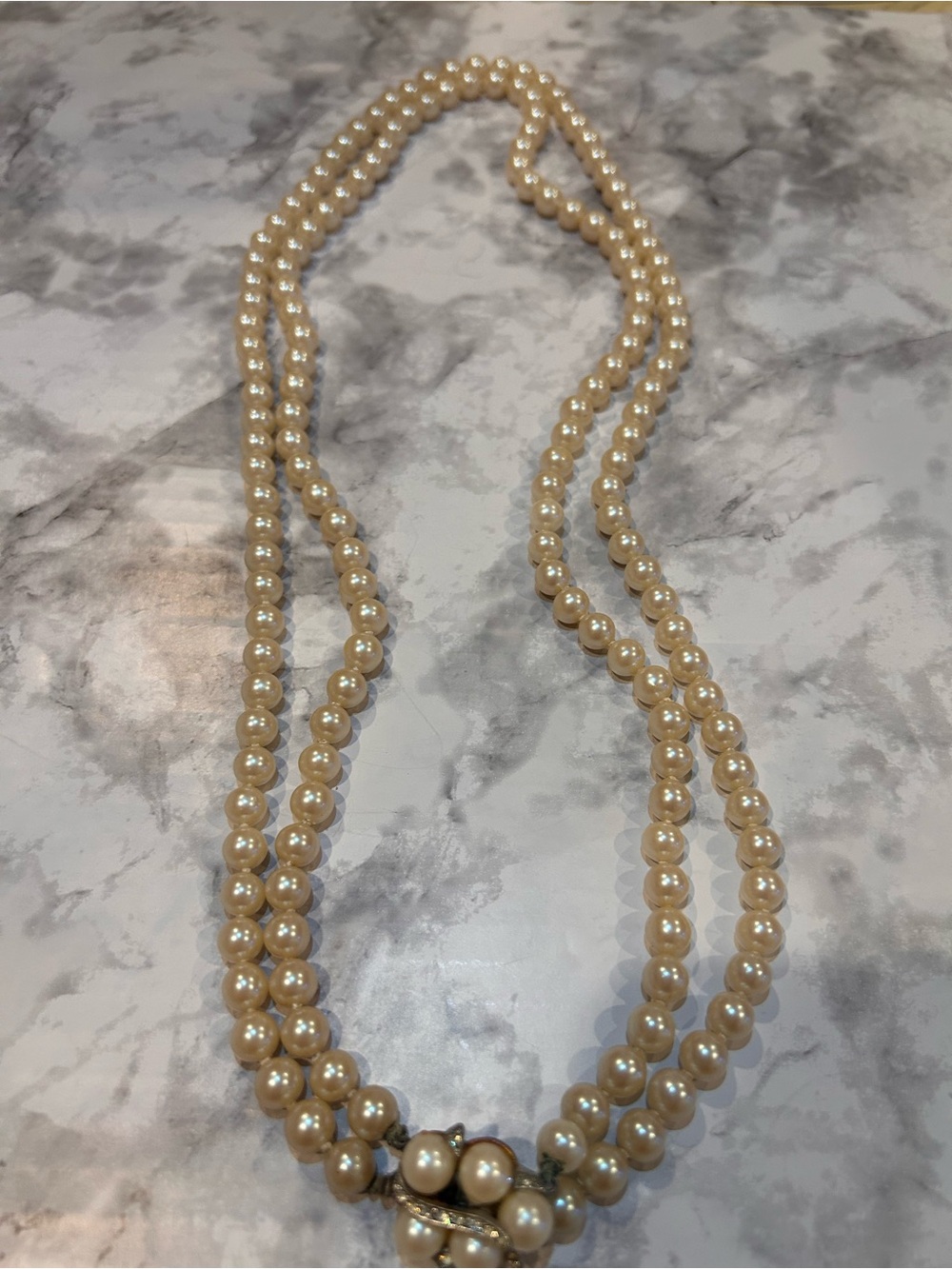 Vintage Cream Pearl Double Strand Necklace